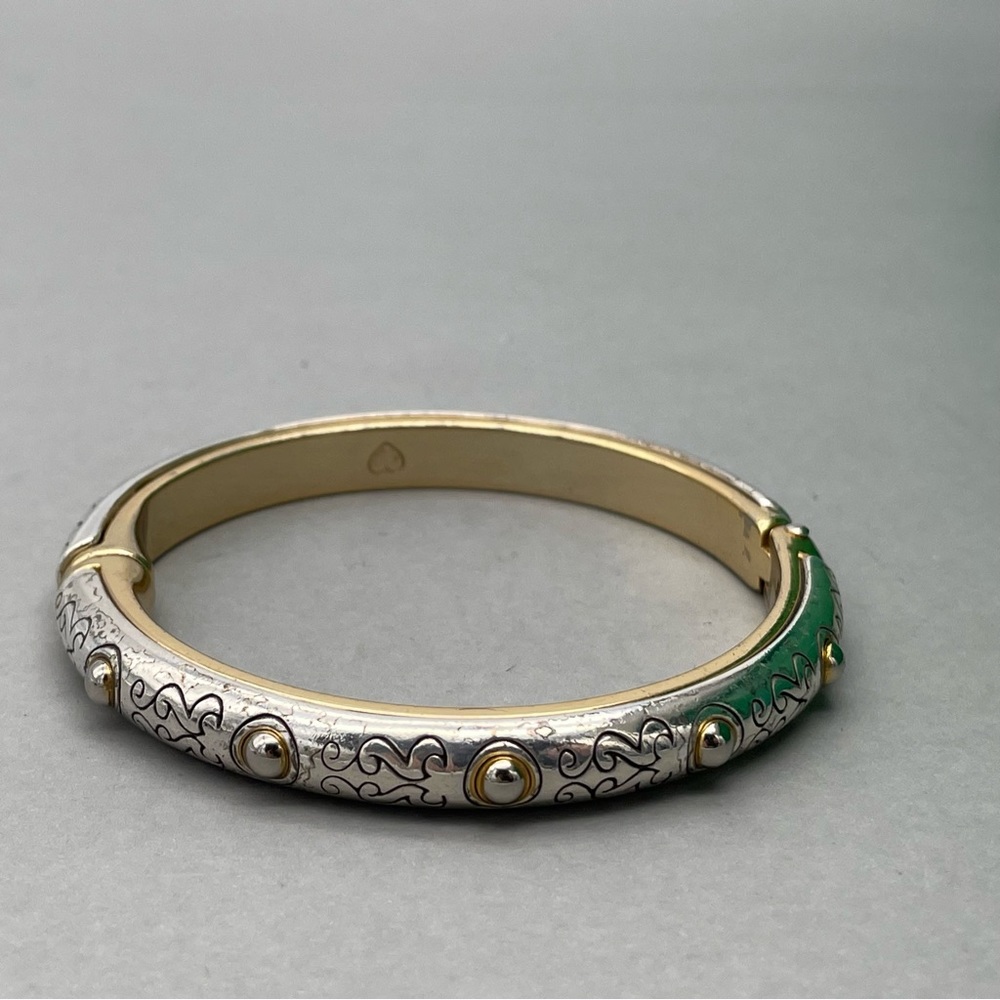 Brighton Silver and Green Hinged Bangle Bracelet